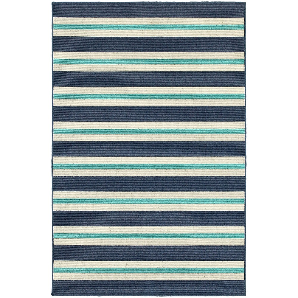 7'10inx10'10in Marlowe Striped Patio Rug Blue/Ivory