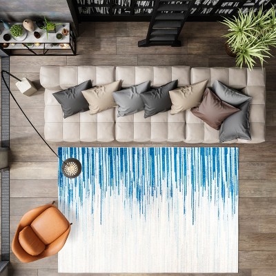 Coastal Breeze Linear Stripe Synthetic 3x5 Blue/Cream Rug