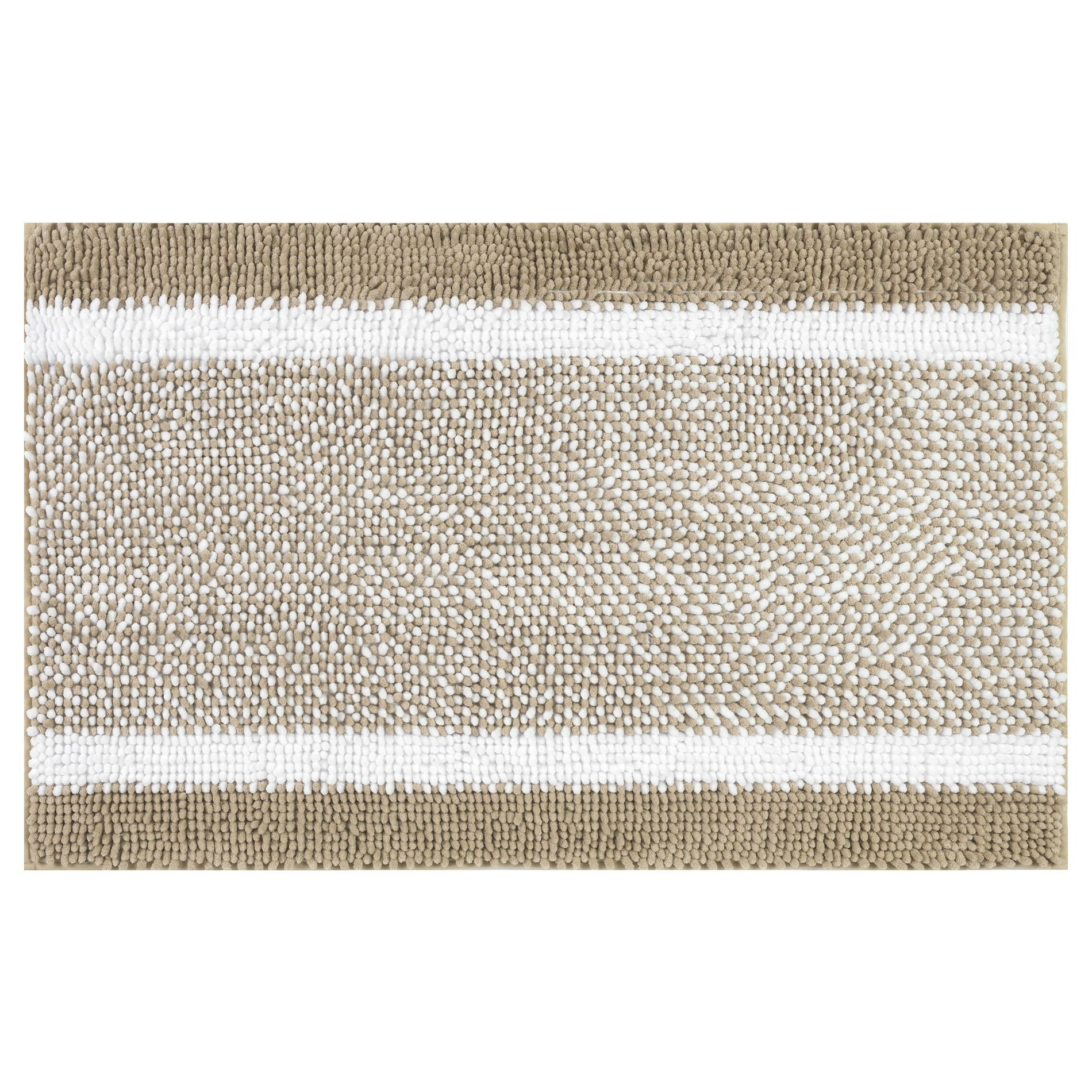Unique Bargains Chenille Striped Machine Washable Non-Slip Soft Plush Shaggy Bathroom Rug Mat Bath Carpet 1 Pc Khaki 16" x 24"