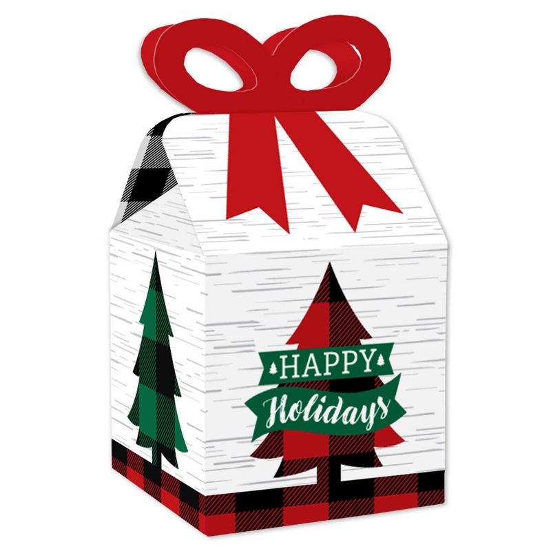 Big Dot of Happiness Holiday Plaid Trees - Square Favor Gift Boxes - Buffalo Plaid Christmas Party Bow Boxes - Set of 12, 1 of 9