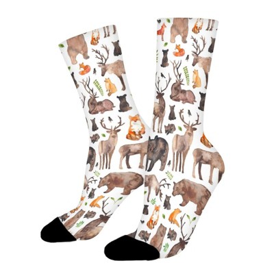 Woodland Animals Women Printed Crew Socks Funny Funky Socks Soft Polyester Novelty Gifts for Artists Men