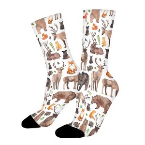 Woodland Animals Women Printed Crew Socks Funny Funky Socks Soft Polyester Novelty Gifts for Artists Men - 1 of 1