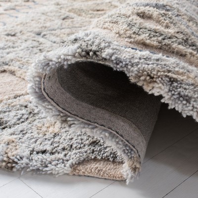 Grey and Olive Hand-Tufted Wool Moroccan Shag Runner Rug