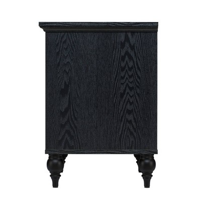 Transitional Black and Rattan 2-Drawer Nightstand with Lathe-Turned Feet