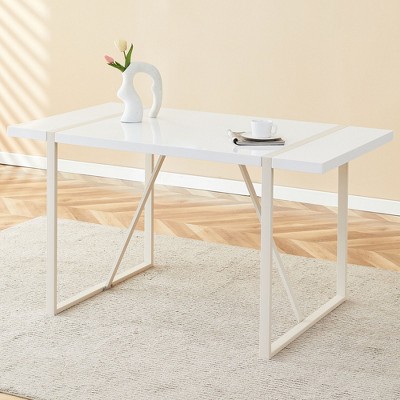 NicBex 55" Modern Rectangle  Dining Table,Kitchen Table with MDF Tabletop and Metal Legs for 4-6 Seaters,White