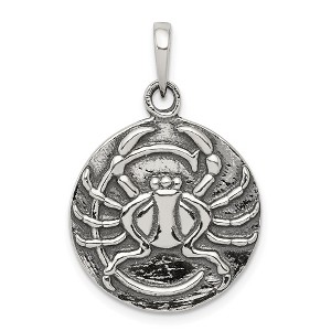 Black Bow Jewelry Sterling Silver Cancer the Crab Zodiac Embossed Circle Pendant - 1 of 4