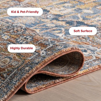 Rust and Blue Vintage Medallion Fringe Runner Rug