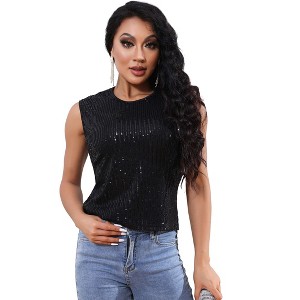 Sequin Tank Sleeveless Sparkle nice Round Neck Vest Tops Glitter Camisole Casual Shirts for Women - 1 of 4