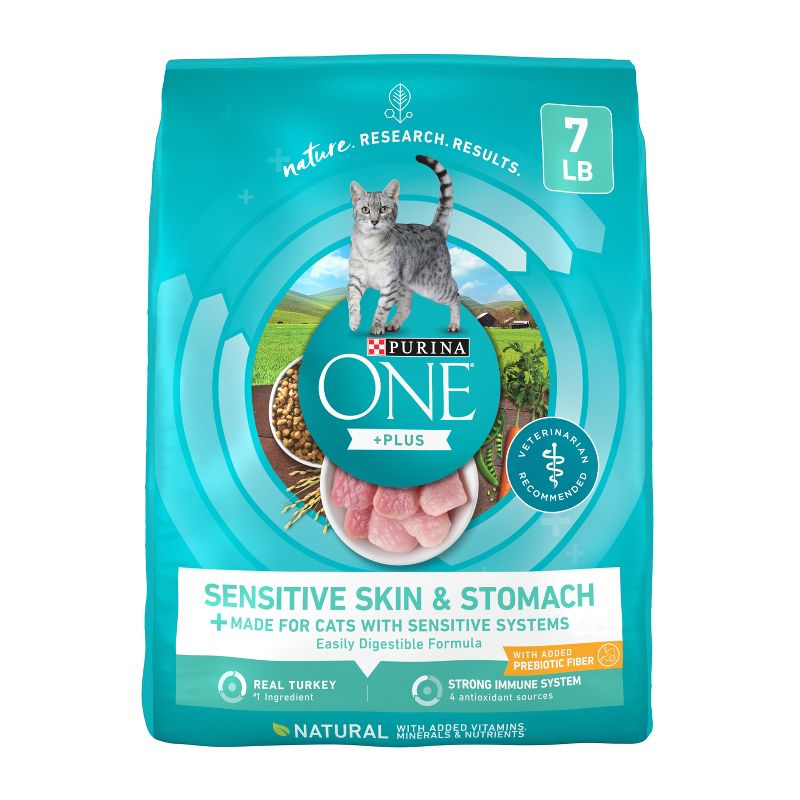 Purina ONE Sensitive Skin & Stomach Natural Dry Cat Food with Turkey for Skin & Digestive Health, 1 of 8