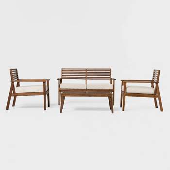 Saracina Home 4pc Mid-Century Modern Slatted Acacia Outdoor Patio Conversation Furniture Set