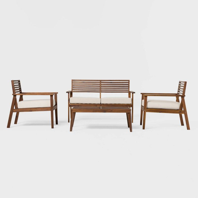 Saracina Home 4pc Mid-Century Modern Slatted Acacia Outdoor Patio Conversation Furniture Set, 1 of 9