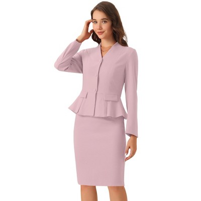 INSPIRE CHIC Women's Long Sleeve Collarless Peplum Blazer and Pencil Skirts Suit Set 2 Pcs