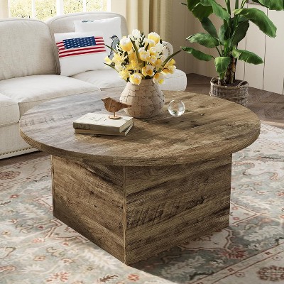 Vipbear Round Coffee Table, 35.5-Inch Modern Engineered Wood Center Coffee Tables, Wooden Farmhouse Rustic Cocktail Tea Accent Table