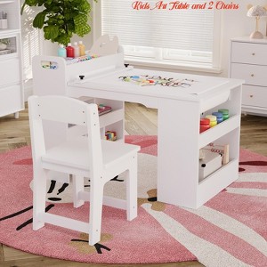 Children Room 49 in Kids Art Table, Large Kids Craft Table w/2 Chairs, Multi-Functional Art Desk w/ Storage Shelves - 1 of 4