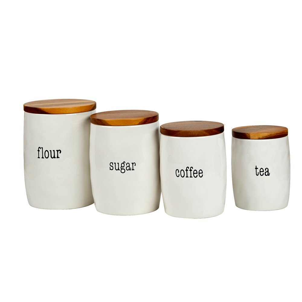 Certified International It&#039;s Just Words Ceramic/Wood Food Storage Canisters  - Set of 4