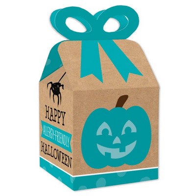 Big Dot of Happiness Teal Pumpkin - Square Favor Gift Boxes - Halloween Allergy Friendly Trick or Trinket Bow Boxes - Set of 12