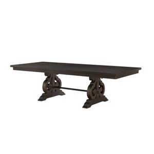 104" Maisha Dining Table Rustic Walnut Finish - Acme Furniture: Double Pedestal, Seats 8, Veneer Surface - 1 of 4