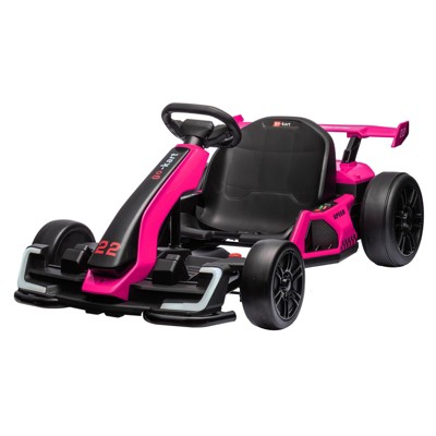 Go Karts for Kids, 24V Electric Go Kart with 2 * 150W Powerful Motors,8mph, 110lbs,W/Button Start,Lights,Safety Belt, Music, Green