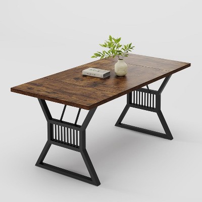 Homhougo 70.8 Inch Dining Table 4-6 Person, Kitchen Dinner Table with Heavy Duty Metal Legs Brown