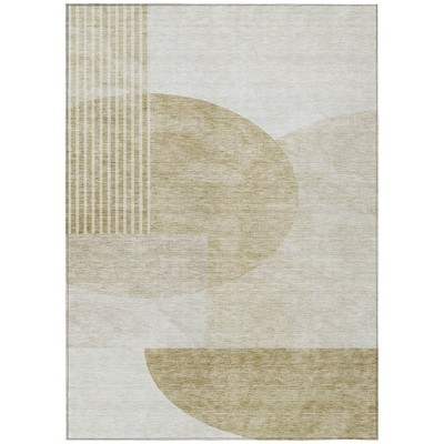 Brown Beige And Ivory Geometric Washable Indoor Outdoor Area Rug