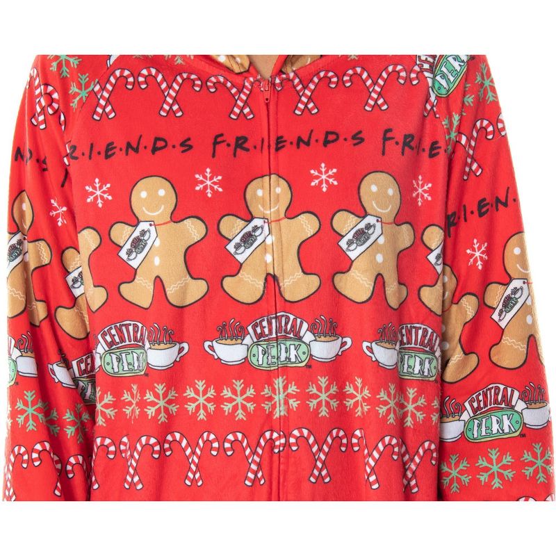 Friends TV Show Womens' Central Perk Ugly Christmas Sweater Hooded Pajama Union Suit Multicolor, 4 of 5