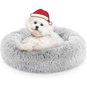 DOMETOUR Dog Bed Cat Bed, Round Donut Washable Pet Bed Plush Calming Dog Couch Cat Couch - 1 of 4