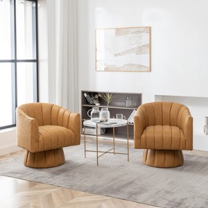 SEYNAR Mid-Century Swivel PU Leather Tufted Round Accent Barrel Chair set of 2 - 1 of 4