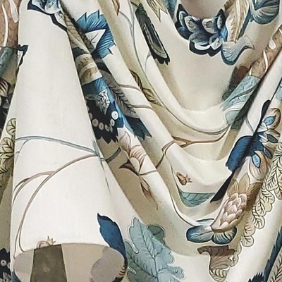 Elegant Blue Floral Cotton Swag Window Valance
