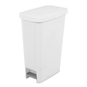 Sterilite 11 Gallon Slim Narrow StepOn Hands Free Portable Kitchen Wastebasket Trash Can Garbage Bin Container with Oversized Lid - 1 of 4