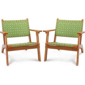 VINGLI Outdoor Armchair, All-Weather Wooden Patio Chair with Waterproof PE Woven Fabric for Garden, Lawn and Poolside - 1 of 4
