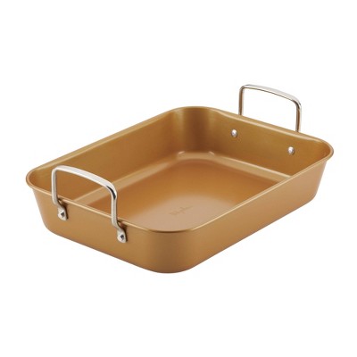 Copper Nonstick Rectangular Roasting Pan with Stainless Steel Handles