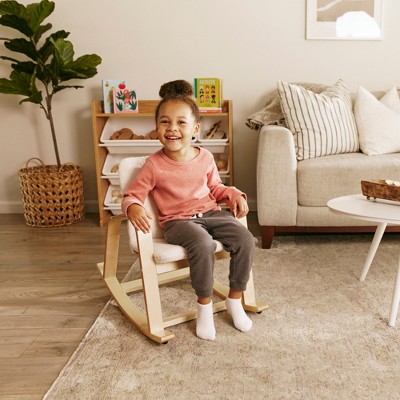 Natural Birch Kids Rocking Chair with Faux Shearling Cushion