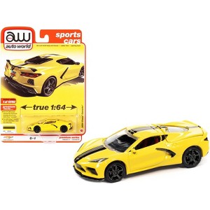 2020 Chevrolet Corvette C8 Stingray Accelerate Yellow w/Twin Black Stripes Sports Cars Ltd Ed 1/64 Diecast Model Car Auto World - 1 of 3