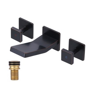WOWOW Modern Double Handle Wall Mounted Bathroom Faucet with Waterfall Spout - 1 of 4