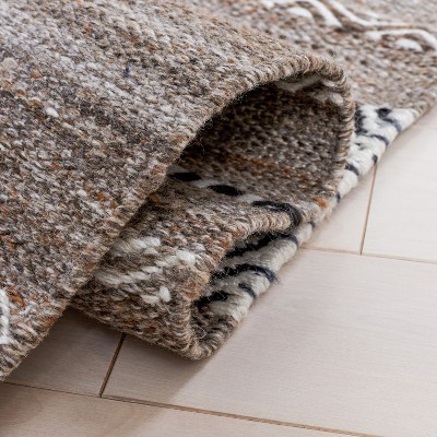 Black and Ivory Striped Kilim 6' x 9' Wool Rug