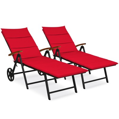 Tangkula Foldable Beach Sling Chair with 7 Adjustable Positions&Cushion Indoor Living Room Chaise Lounge