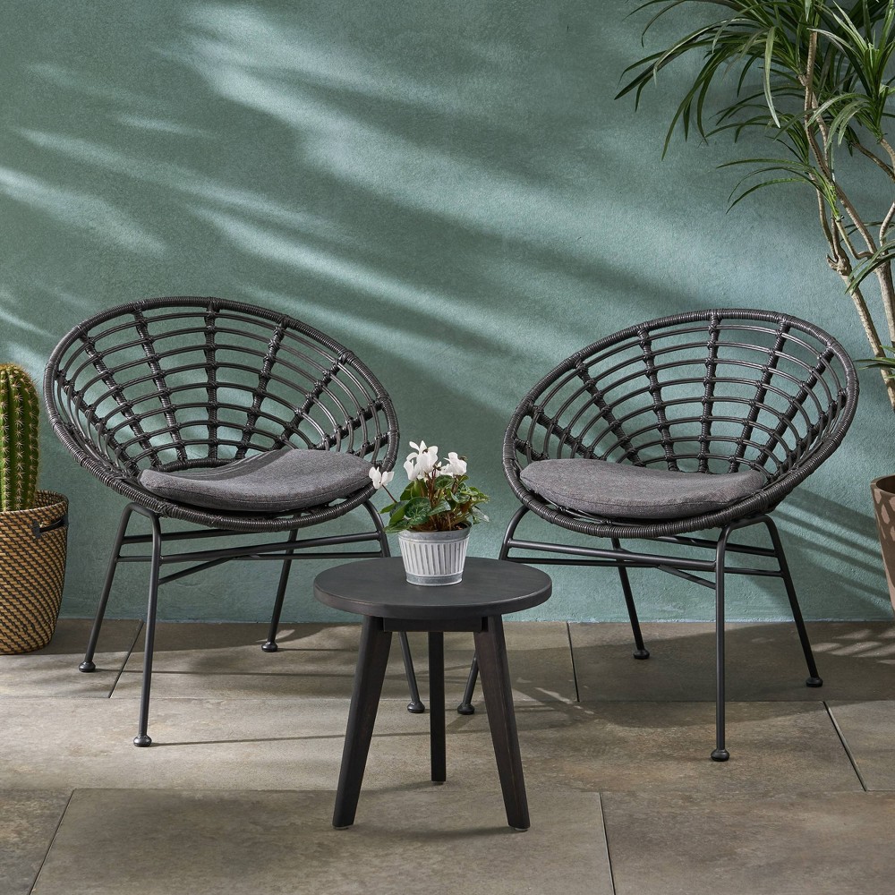 Photos - Garden Furniture Kingston 3pc Acacia Wood Chat Set - Gray/Dark Gray - Christopher Knight Ho