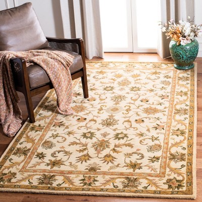 Gold and Beige Hand-Tufted Wool Floral Area Rug 2' x 3'