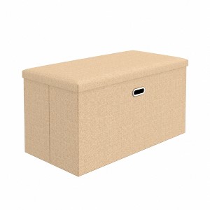 VECELO Folding Storage Ottoman Bench, End of Bed Linen Fabric Foot Rest Stool with Padded Seat, Large Footstool for Bedroom or Living Room - 1 of 4