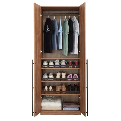Golden Brown Tall Freestanding Wardrobe with Black Metal Handles