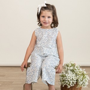 Organic Ruffle Top & Pants Set - Blue Vines - 1 of 4
