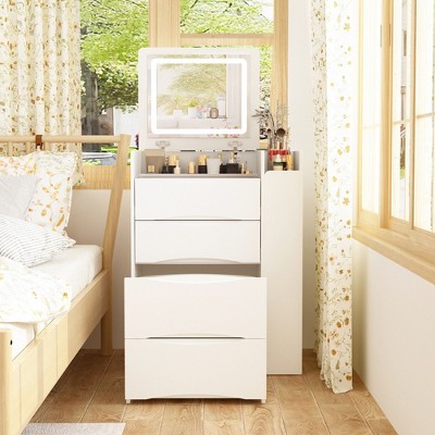 FUFU&GAGA Space-Savvy White Vanity Ensemble: Foldable to Cabinet Equipped with Adjustable Light