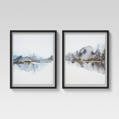 Set Of 2) 16" X 20" Watercolor Trees Float Mount Framed Wall Art Gold - Project 62™ : Target