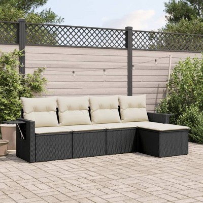vidaXL Patio Sofa Set Black PE rattan, powder-coated steel Standard