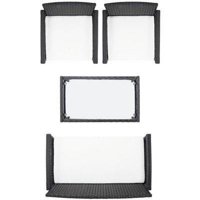 Bassey Black Wicker 4-Piece Patio Set with Beige Cushions