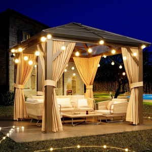 Hardtop Gazebo, Outdoor Polycarbonate Roof Canopy, Heavy Duty Hardtop Pavilion with Netting and Curtains, Aluminium Framed Gazebo - 1 of 4