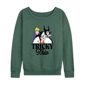 Women's - Disney Villains - Tricky Trio Lightweight French Terry Wide Neck Long Sleeve Shirt - 1 of 4