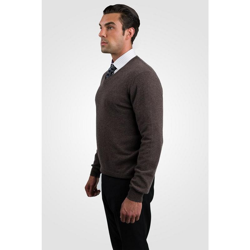 JENNIE LIU Men's 100% Pure Cashmere Long Sleeve Pullover V Neck Sweater, 3 of 5