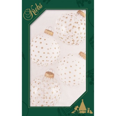 Christmas by Krebs 4ct White and Gold Sparkles 2-Finish Christmas Ball Ornaments 2.5" (67mm)
