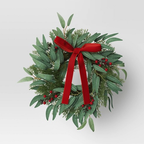Mini Eucalyptus with Red Berry Wreath - Threshold™ - image 1 of 3
